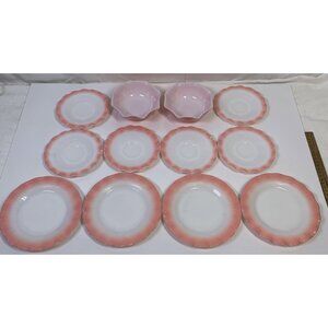 Vintage Lot Hazel Atlas Pink Crinoline Rippled Plates And Bowls
